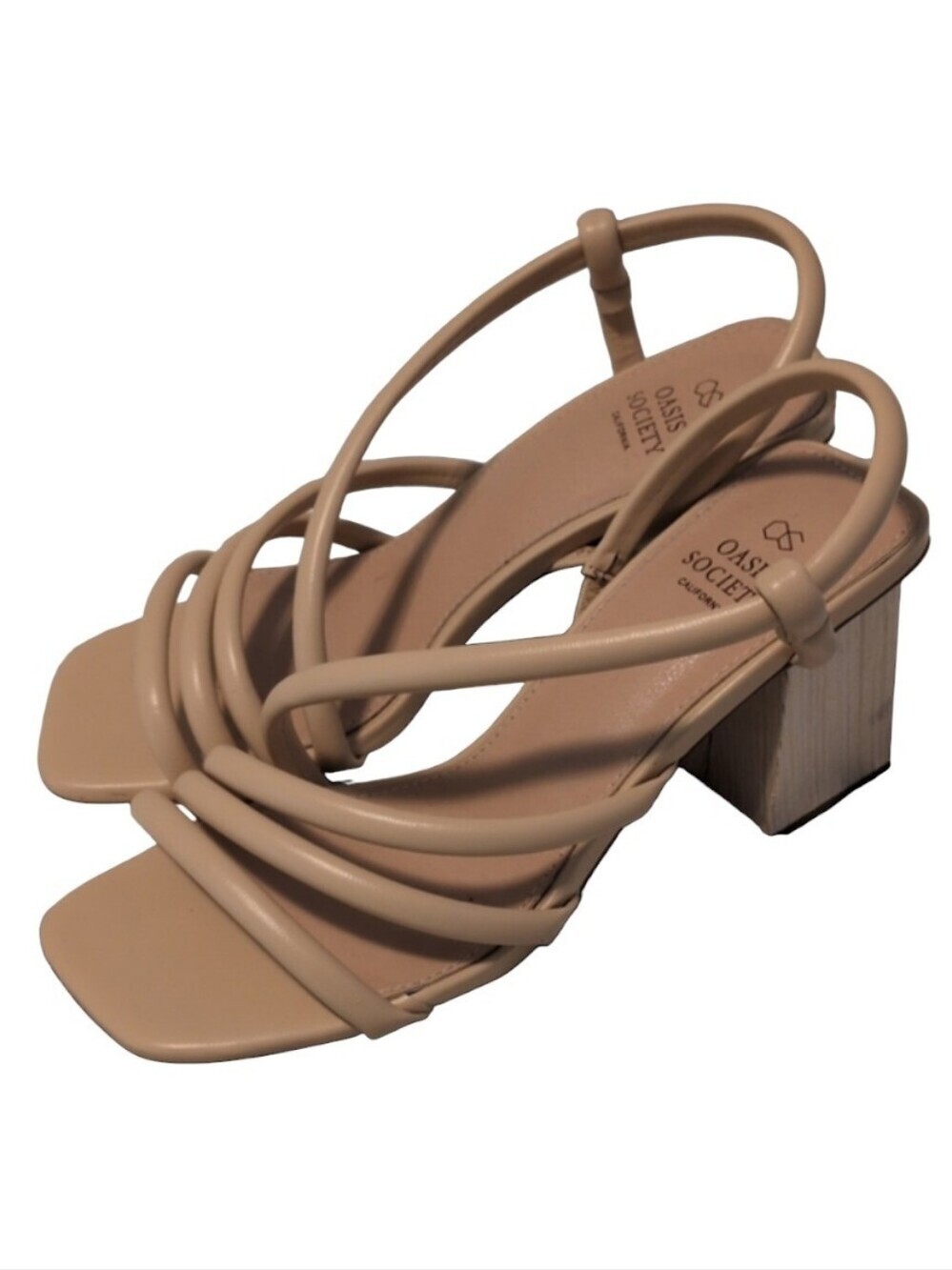 Oasis Society Women's Strappy block Heel Size 8 Beige Square Toe Minimal Classic